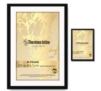 Throntons Large Black A1 Poster Frame with Mount Fits A2 Perpex Sheet Front |Vertical or Horizontal Display For Gallery, Home & Office Décor (59.4 x 84.1 cm) & Get 1 A5 Frame Free
