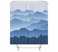 Throom Shower Curtain Extra Long, Shower Curtain Liner Polyester Mountain Peak Waterproof Corner Shower Curtain 165X200cm Blue