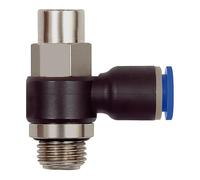 Throttle check valve »Blaue Series«, exhaust air throttle, G 3/8 a., for closing outer diameter 10 mm, working dr. Max. 10 bar, plastic/MS vertical.