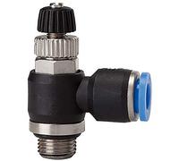 Throttle check valve »Blue Series«, exhaust air throttle, G 3/8 a., for external outlet diameter 8 mm, working dr. Max. 15 bar, plastic/MS vertical.