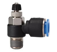 Throttle check valve »Blue Series«, exhaust air throttle, R 1/2 a, for closing outer diameter 10 mm, working dr. Max. 15 bar, plastic/MS vertical.