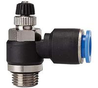 Throttle check valve »Blue Series«, Inlet air throttle, G 1/2 a., for closing outer diameter 12 mm, working dr. Max. 15 bar, plastic/MS vertical.