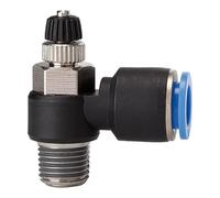 Throttle check valve »Blue Series«, Inlet air throttle, R 1/2 a., for closing outside diameter 12 mm, working dr. Max. 15 bar, plastic/MS vertical.