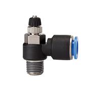 Throttle check valve »Blue Series«, Inlet air throttle, R 1/8 a., for closing outer diameter 4 mm, working dr. Max. 15 bar, plastic/MS vertical.