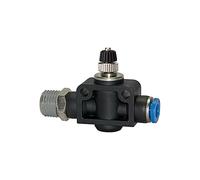 Throttle check valve »Blue Series«, straight, R 1/4 a., for hose A-Ø 10 mm, working dr. Max. 15bar, KS/Ms vern., throttle S-G