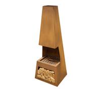 Through Access Pyramid Chiminea, Fireplace, Heater with Firewood Storage, W45 x H150cm - Corten Steel - DG108