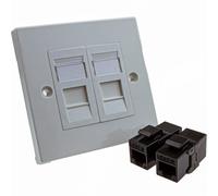Through Coupler Keystone Faceplate Cat6 2 Port RJ45 Socket Network Plate