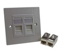 kenable Through Coupler Faceplate Cat6A Shielded FTP 2 Port RJ45 Socket Network UK Plate