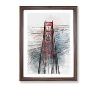Through The Golden Gate Bridge In Abstract Modern Framed Print | A4 Walnut Framed Wall Art | Ready to Hang | Abstract Cityscape Picture | Living Room Bedroom Lounge Office