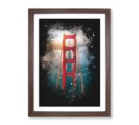 Through The Golden Gate Bridge Paint Splash Modern Framed Print | A4 Walnut Framed Wall Art | Ready to Hang | Modern Cityscape Picture | Living Room Bedroom Lounge Office