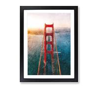 Through The Golden Gate Bridge Painting Modern Framed Print | A3 Black Framed Wall Art | Ready to Hang | Modern Cityscape Picture | Living Room Bedroom Lounge Office