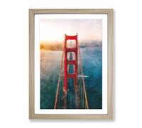 Through The Golden Gate Bridge Painting Modern Framed Print | A4 Oak Framed Wall Art | Ready to Hang | Modern Cityscape Picture | Living Room Bedroom Lounge Office