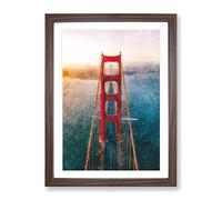 Through The Golden Gate Bridge Painting Modern Framed Print | A4 Walnut Framed Wall Art | Ready to Hang | Modern Cityscape Picture | Living Room Bedroom Lounge Office