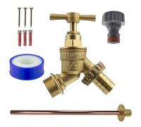 Through Wall Water Tap Connection Kit Garden Cold Water Brass Bib Installation Set Outside 1/2 Brass Bib TAP PTFE Screws Tube