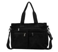 Throushine Luvtoo Solid Color Corduroy Tote Bag- Soft, Durable & Spacious Shoulder Bag for Women, Casual Everyday Handbag with Sturdy Handles, Ideal for Shopping & Travel (Black)