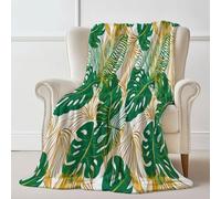 Throw Blanket 100×130 cm, Bohemian Monstera Leaf Plant Printed, Cozy Soft Fall Blankets for Couch Sofa Bed, Lightweight White Throws Like Shawl, Autumn Thanksgiving Home Decor Gift