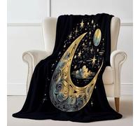 Throw Blanket 100×130 cm, Bohemian Stars Stars Moon Printed, Cozy Soft Fall Blankets for Couch Sofa Bed, Lightweight Black Throws Like Shawl, Autumn Thanksgiving Home Decor Gift