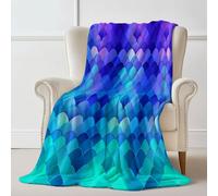 Throw Blanket 100×130 cm, Dreamlike Gradient Fish Scale Pattern Printed, Cozy Soft Fall Blankets for Couch Sofa Bed, Lightweight Blue Throws Like Shawl, Autumn Thanksgiving Home Decor Gift