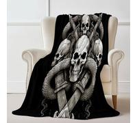 Throw Blanket 100×130 cm, Gothic Skull Snake Printed, Cozy Soft Fall Blankets for Couch Sofa Bed, Lightweight Black Throws Like Shawl, Autumn Thanksgiving Home Decor Gift