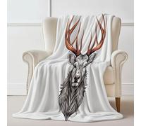 Throw Blanket 100×130 cm, Simple Texture Animals Deer Head Printed, Cozy Soft Fall Blankets for Couch Sofa Bed, Lightweight White Throws Like Shawl, Autumn Thanksgiving Home Decor Gift