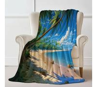 Throw Blanket 100×130 cm, Tropical Scenery Palm Trees Beach Printed, Cozy Soft Fall Blankets for Couch Sofa Bed, Lightweight Dark Green Throws Like Shawl, Autumn Thanksgiving Home Decor Gift