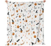 Throw Blanket 127 x 152 cm Halloween Theme Pumpkin pattern, Ultra-Soft Cozy Fleece Blankets, Lightweight Flannel Blanket for Couch Sofa Bedding Home Decor, White
