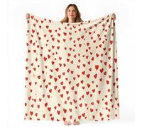 Throw Blanket 127 x 152 cm Minimalist Small Red Heart pattern, Ultra-Soft Cozy Fleece Blankets, Lightweight Flannel Blanket for Couch Sofa Bedding Home Decor, Beige