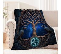 throw blanket 130x150 cm Crow Magic Tree personalised blanket baby Warm Cozy Polyester Throw for Sofa Bed Camping Office, Lightweight Soft Fleece for All Seasons EM2130-181