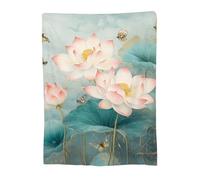Throw Blanket 130x150cm Soft Cozy Flannel Blanket, Lightweight Fuzzy Warm Washable Blankets and Throws for Sofas Bed Chair Couch Car Fall Autumn Decor Gift, All Seasons for Home Office Lotus 14-1286