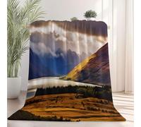 Throw Blanket 150×200 cm, Nature Lake Mountains Clouds Printed, Cozy Soft Fall Blankets for Couch Sofa Bed, Lightweight Brown Throws Like Shawl, Autumn Thanksgiving Home Decor Gift
