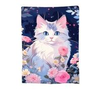 Throw Blanket 150x220cm Soft Cozy Flannel Blanket, Lightweight Fuzzy Warm Washable Blankets and Throws for Sofas Bed Chair Couch Car Fall Autumn Decor Gift, All Seasons for Home Office Room Cat 14-648