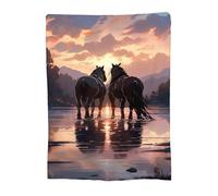 Throw Blanket 180x200cm Soft Cozy Flannel Blanket, Lightweight Fuzzy Warm Washable Blankets and Throws for Sofas Bed Chair Couch Car Fall Autumn Decor Gift, All Seasons for Home Office Horse 14-1038