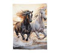 Throw Blanket 180x230cm Soft Cozy Flannel Blanket, Lightweight Fuzzy Warm Washable Blankets and Throws for Sofas Bed Chair Couch Car Fall Autumn Decor Gift, All Seasons for Home Office Horse 14-1040