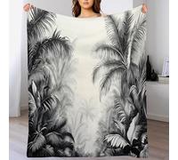 Throw Blanket 3D Black White Dense Banana Leaves Print Pattern Soft Fluffy Flannel Fleece Blanket,Ink Painting Plants Warm Thick Couch Sofa Throw,Cozy Winter Bed Blankets For Kids,60"X80"(150X200Cm)