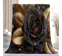 Throw Blanket 3D Elegant Floral Rose Pattern Blanket for Kids Boys Girls Gold Black Fleece Blankets, Fuzzy Flannel Plush Blankets for Child Room Decor, 70x100 cm