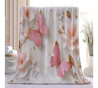 Throw Blanket 3D Exquisite Floral Butterfly Pattern Blanket for Kids Boys Girls Beige Fleece Blankets, Fuzzy Flannel Plush Blankets for Child Room Decor, 70x100 cm
