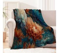 Throw Blanket 3D Orange-Blue Brilliant Chrysanthemums Print Pattern Soft Fluffy Flannel Fleece Blanket,Fashion Flowers Warm Thick Couch Sofa Throw,Cozy Winter Bed Blankets For Kids,80"X95"(200X240Cm)