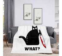 Throw Blanket 40x50 Inch,Black Cat and Knife What Cozy Soft Lightweight Fuzzy Flannel Blanket 50x40 Inch Suitable for Couch Bed Sofa Living Room in All Seasons