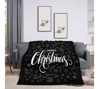 Throw Blanket 50x60 Inch,Black White Merry Christmas Text Cozy Soft Lightweight Fuzzy Flannel Blanket 60x50 Inch Suitable for Couch Bed Sofa Living Room in All Seasons
