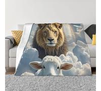 Throw Blanket 60"x50" Bed Blanket Lamb with A Lion Clouds Flannel Blankets for Sofa Reversible Plush Blanket Soft Cozy Throw Blankets for Couch Camping All Seasons