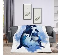 Throw Blanket 60x80 Inch,Ocean Blue Killer Whale Cozy Soft Lightweight Fuzzy Flannel Blanket 80x60 Inch Suitable for Couch Bed Sofa Living Room in All Seasons