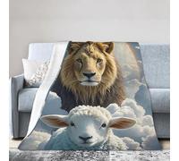 Throw Blanket 80"x60" Bed Blanket Lamb with A Lion Clouds Flannel Blankets for Sofa Reversible Plush Blanket Soft Cozy Throw Blankets for Couch Camping All Seasons