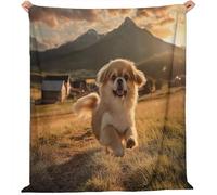 Throw Blanket A Small House Cute Animals A Puppy, All season Flannel Blanket Brown for Kids Girls Room Decor - Soft and Light Plush Blanket Gift for Adults and Children 100 x 130 cm