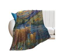 Throw Blanket Abstract Colorful Animal Cow Full Moon Rustic Monet Style Spring Landscape Blankets Decorations Fleece Blanket Comfort Bedspread For Outdoor Living Room Bedroom M
