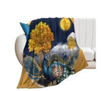 Throw Blanket Abstract Modern Marble Rustic Wildlife Peacock Deer Tree Nature Landscape Full Moon Bedspread Decorative Flannel Throw Comfort Fleece Blanket For Bed Camping Living Room M