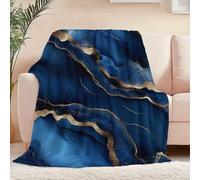 Throw Blanket Abstract Watercolor Geode pattern, Ultra-Soft Cozy Fleece Blankets, Lightweight Flannel Blanket for Couch Sofa Bedding Home Decor 150 x 200 cm, Blue Gold