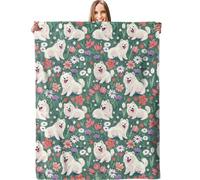 Throw Blanket Aesthetic Samoyed Dog Theme Couch Blanket Fluffy Novelty Travel Blankets, For Adult, Couch, Bedroom, Home, 125x150cm