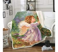 throw blanket Angel girl Printed sofa blanket Suitable for bed/sofa/sofa/office/camping (150x200cm) 3D printing blanket