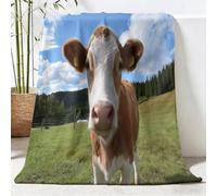 Throw Blanket Animal Cow Pasture Forest Printed Blanket Super Soft Flannel Throw Blankets, Rustic Pastoral Lightweight Fluffy Plush Fuzzy Bed Blanket for Bedding Sofa and Travel, 70x100 cm