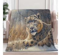 Throw Blanket Animal Snow Leopard Pattern Fleece Blanket Gray-Blue Warm Cozy Plush Lightweight Fluffy Sofa Throw Blankets, Sherpa Flannel Bed Blankets for Sofa Settees, 180x200 cm